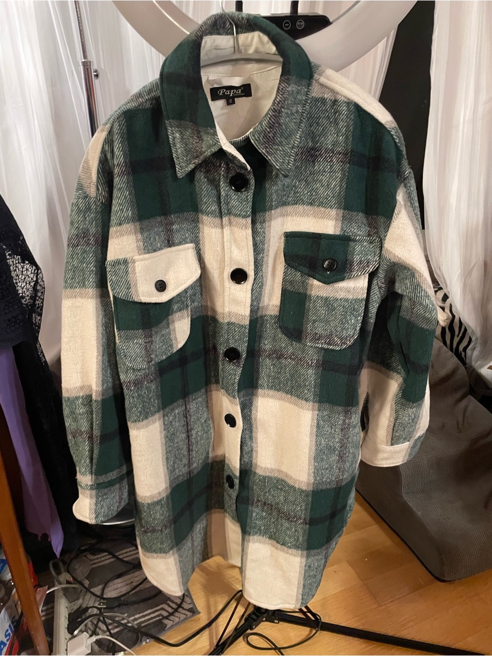 Papa Vancouver New Green and Cream Plaid Utility Jacket